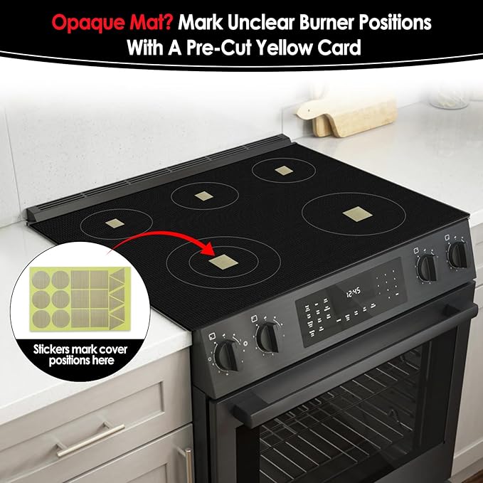 KitchenRaku Large Induction Cooktop Protector Mat, Translucent (Magnetic) Electric Stove Burner Covers Antiscratch as Glass Top Stove Cover or Electric Stove Top (Unembellished Black, 54x90CM)