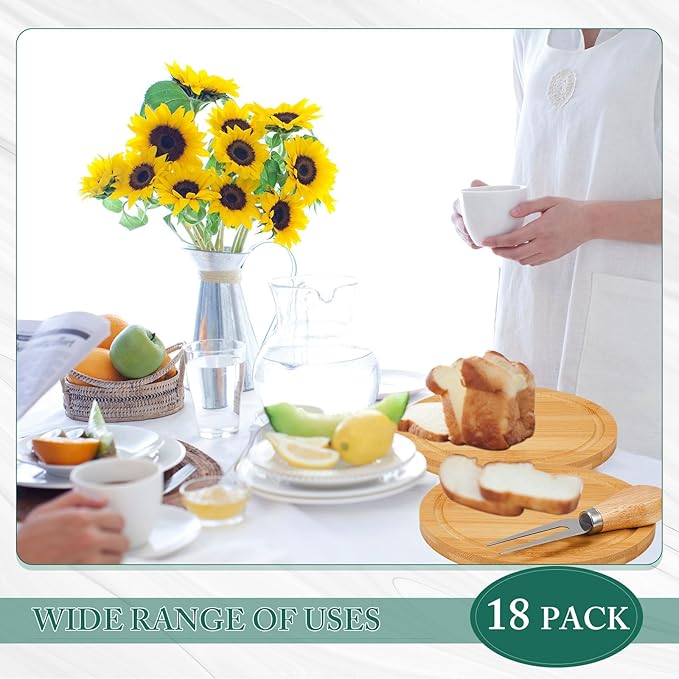 Maxcheck 18 Sets Baby Shower Bridal Game Prizes for Winners Round Cheese Board Set Wood Mini Charcuterie Board with Knives and Forks Thank You Card with Gift Box for Guests Wedding (Bamboo)