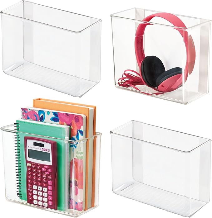 iDesign Adhesive Organizer Bin - Damage-Free Hanging for Kitchen, Bathroom, or Office - Set of 4 - Clear