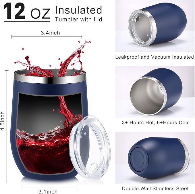 Inbagi 30 Pack 12 oz Stainless Steel Tumblers Bulk with Lids and Straws, Double Wall Insulated Wine Tumblers for Wedding Party Favors, Bridal Shower, Birthday Event Gifts (Navy Blue)