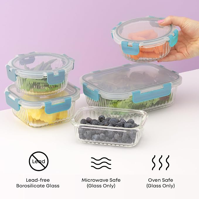 JoyJolt 24pc Borosilicate Glass Storage Containers with Lids | 12 Airtight/Freezer Safe Food Storage Containers for Pantry and Kitchen | Meal Prep Container for Lunch | Glass Tupperware Set