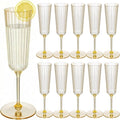 Jingmore 12 Pcs Plastic Ribbed Champagne Flutes With Stem, 6.4 oz Clear Vintage Disposable Vintage Glasses for Wedding Birthday Anniversary (Gold)