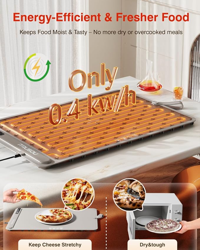 Warming Mat for Food (24"x16") - iTRUSOU 7-Level Electric Warming Tray with 400W High-Power, Timer 0–99H & Built-In Strap - Rollable Large Food Warming Mat for Parties & Buffet