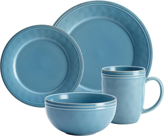 Rachael Ray Cucina Dinnerware 16-Piece Stoneware Dinnerware Set, Agave Blue
