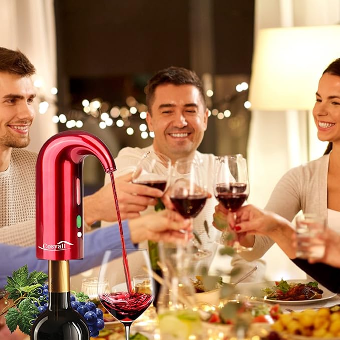 Electric Wine Aerator - One-Touch Automatic Decanter and Dispenser, Red & White Wine Pourer, Unique Gift for Wine Lovers (Red)