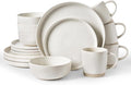 Famiware Milkyway Stoneware Dinnerware Sets with Mugs, Service for 4 (16 Pieces), Reactive Glaze Plates and Bowls Sets, Microwave and Dishwasher Safe Dishes Set, Matte Beige White