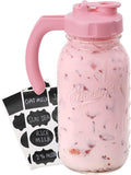 Soligt Glass Mason Jar Pitcher with Lid, Wide Mouth Flip Cap Pour Spout Leak-proof Lid with Handle, 64 oz (2 Quart / 1.9 Liter), for Iced Coffee/Sun Tea Juice/Cold Brew Coffee/Milk (1Pack, Taffy Pink)