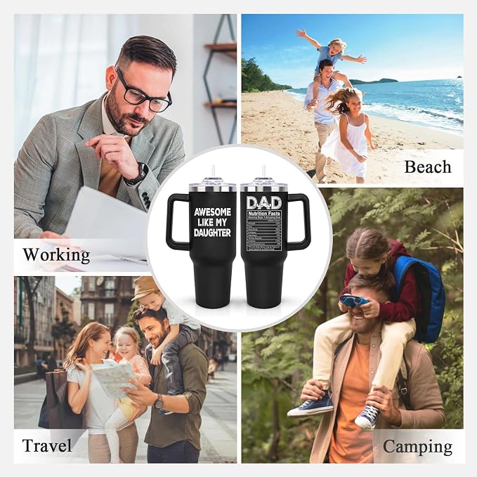 LHSCVUFASC Birthday Gifts for Dad from Daughter, Father's Day Christmas Gift for Dads Husband Men, Awesome Like My Daughter Cup, 40oz Stainless Steel Tumbler with Handle and Straw Lid