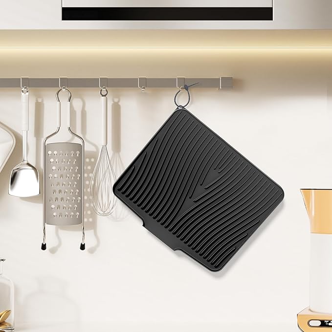 Silicone Dish Drying Mat for Kitchen Counter, Dish Drying Pad, Non-Slip Drain Pad with Built-in Drain, Heat Resistant Stone Drying Mat