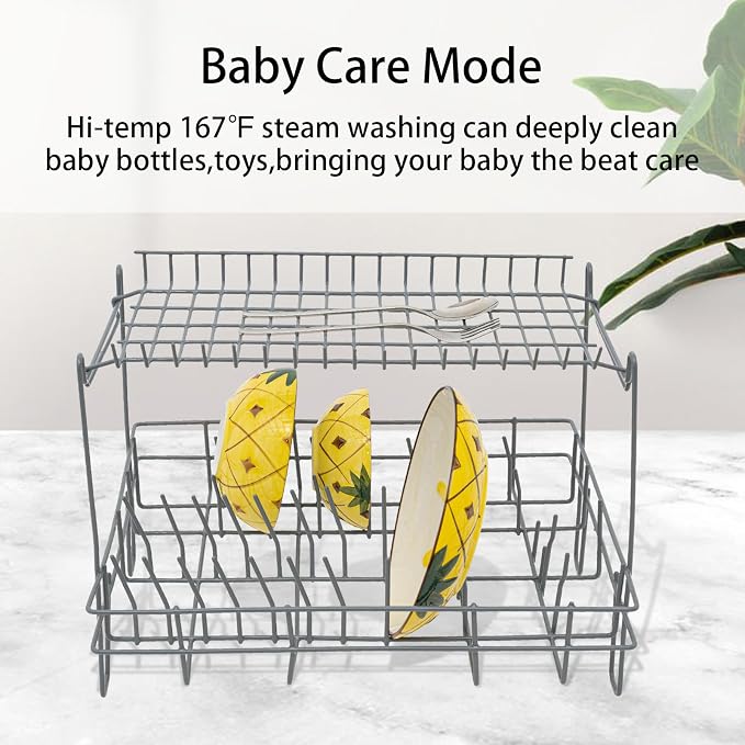 Countertop Dishwasher, Portable Dishwasher With Water Tank, 3 Washing Programs, 360-Degree Water Spraying, 75°C Hot Air Drying Technology, 110v, 1200w (White+Gold)