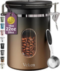 Veken Coffee Canister with Window,Airtight Stainless Steel Kitchen Food Storage Container, Date Tracker & Scoop for Grounds Coffee, Beans, Tea,Flour,Cereal,Sugar,22OZ,Copper