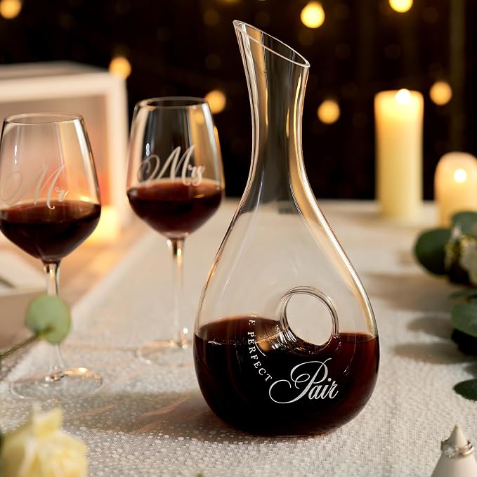 AW BRIDAL Wedding Gifts for Couples 2026, Mr and Mrs Wine Glasses and Decanter Set with Wood Box, Engagement Gift for Newly Engaged Couple, Bride and Groom Gift for Bridal Shower, Anniversary
