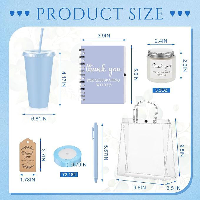 Nuogo 6 Sets New Parent Shower Prizes for Player Winners Adult, Wedding Bridal Shower Gift, Plastic Tumbler Notebook Scented Candle Ballpoint Pen Bag (Gradient Blue,Classic Style)