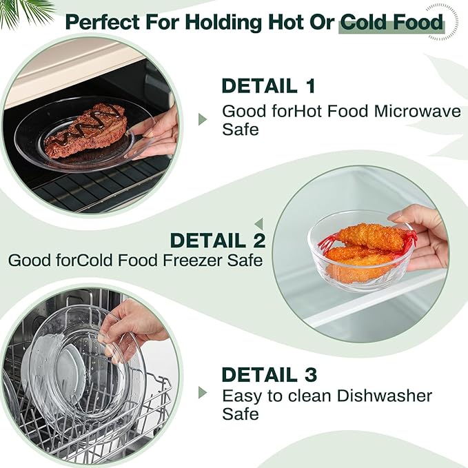 Havawish 24 Pcs Glass Dinnerware Set Sleek Round Clear Glass Plate and Bowl Sets for Dessert, Salad, Fruit, Dishwasher, Microwave Safe Kitchen Dining