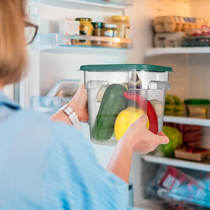 Blushtier 4 Pcs Food Storage Container with Lids Set 4 Qt Square and Round Clear PC Commercial Containers with Scale Handle for Home Restaurant Kitchen Food Storage, Dough Rise, Flour(Green)