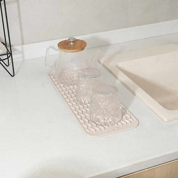 MicoYang Silicone Dish Drying Mat for Multiple Usage,Easy clean,Eco-friendly,Heat-resistant Silicone Mat for Kitchen Counter,Sink,Bar,Bottle,or Cup Tapioca M 17 inches x 6 inches