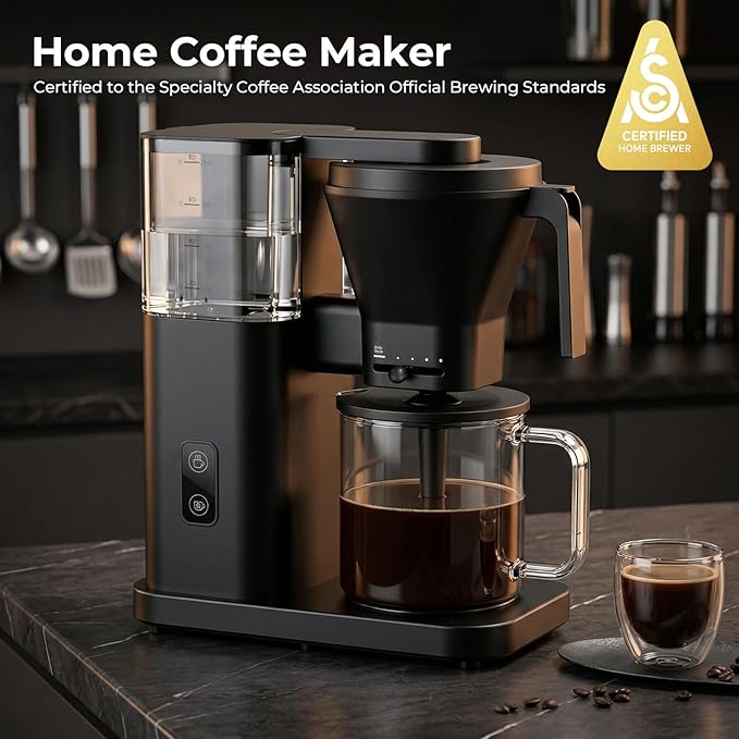 Kismile 8 Cup Drip Coffee Maker, SCA Certified Hot & Cold Brew Pour Over Coffee Machine, Fast Heating to 197–205℉, 40 Min Keep Warm, Adjustable Flow Control, Easy to Clean