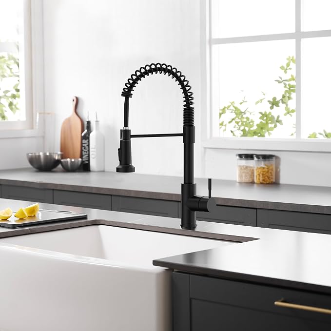 GIMILI Black Kitchen Faucet with Pull Down Sprayer Single Handle Single Hole Rv Kitchen Faucet for Farmhouse Bar Laundry Outdoor Sink