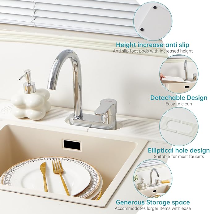 Stone Faucet Mat for Kitchen Sink with Oval Hole – 23.6" × 3.9" Diatomite Drying Stone Mat & Sink Protector, Quick-Dry Splash Guard Water-Absorbing Tray for Bathroom Counter（White.23.6 x 3.9）