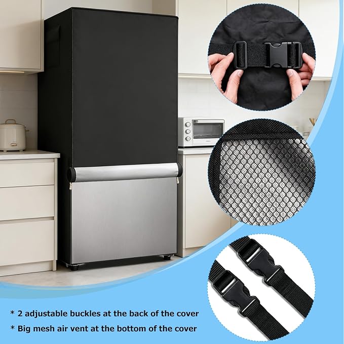Outdoor Refrigerator Cover,600D Heavy Duty 100% Waterproof Upright Freezer Cover,Outside Stand Up Fridge Covers.Front Can Be Rolled-Up by Zippers.(Black,24" W x 30" D x 67" H)