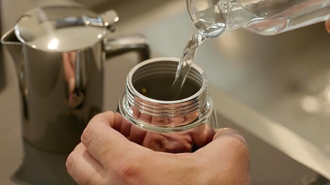 VIA CREMA Moka Stovetop Espresso Maker, Stainless Steel, for Induction Cooktops, 5-6 Cups, 10 Oz | For Induction Cooktops, 10 Oz
