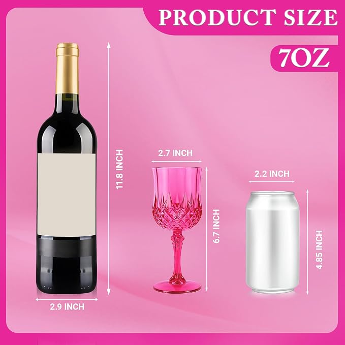 Plastic Wine Glasses, Plastic Goblets Vintage Style Cordial Unbreakable Drinking Glasses, Reusable Drinkware for Wedding Reception, Grand Event Party Supplies (48, Hot Pink)