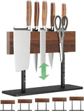 NiHome Magnetic Knife Holder, Adjustable Height (8.66–11.81") Acacia Wood Knife Block, Double-Sided Magnet Stand with Heavy Duty Metal Base, Non-Slip Organizer for Kitchen Countertop