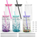 16 oz Plastic Snow Globe Tumbler Double Wall Snowglobe Tumbler with Pre Drilled Hole Can with Lids and Straws Plastic Mason Jar Mug for Snow Globe Glitter DIY Gift