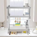 Over The Sink Dish Drying Rack 2 Tiers 11.42 x 30.12In Retractable Design Dish Drainers Drying Rack, Large Dish Rack for Home Kitchens