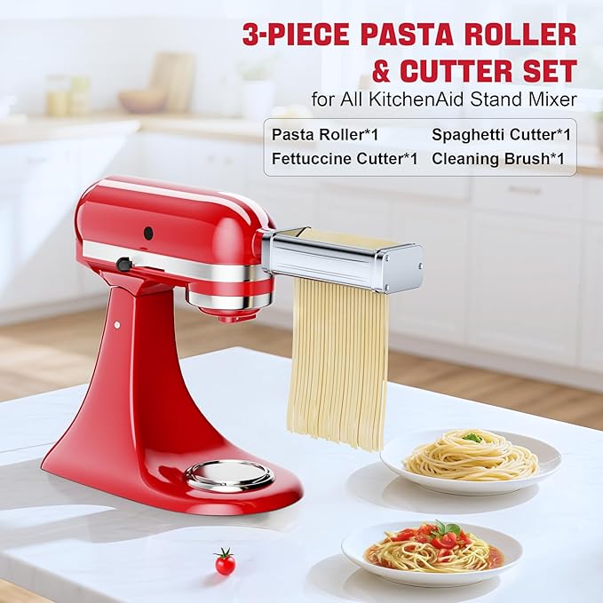 Pasta Maker Attachment for all KitchenAid Stand Mixer, including Fettuccine Cutter