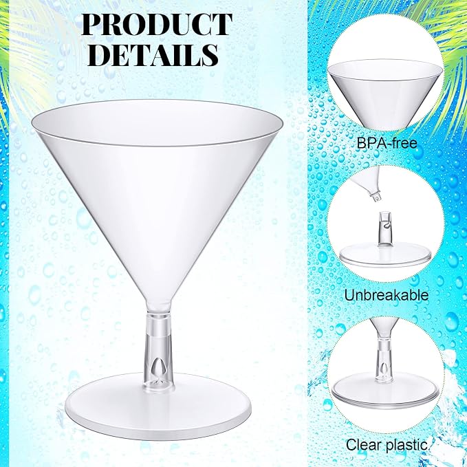 Rtteri 500 Pcs Mini Martini Glasses Plastic 2 Oz Disposable Mini Margarita Cups Clear for Weddings Party Wine Cocktails Drinks Desserts (Martini)