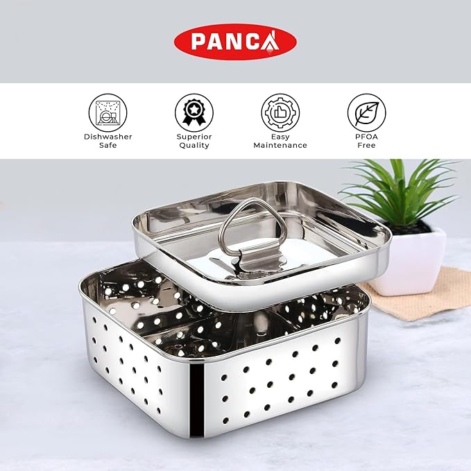 PANCA Stainless Steel Square Shape Indian Paneer/Tofu Press Mould Maker (450 Ml), Size-12.5X12.5X4.5 Centimeters, Silver (Big)
