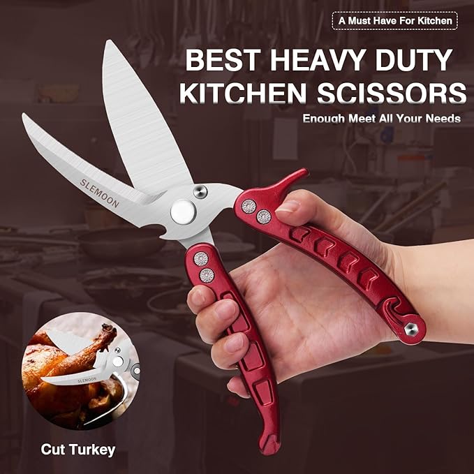 Heavy Duty Poultry Shears Kitchen for Chicken Meat,Multipurpose Kitchen Shears for Food,Herb Scissors with 5 Blades and Cleaning Comb, Cool Kitchen Gadgets Tools 2024 Green,2pcs set,burgundy