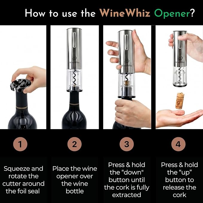Electric Wine Aerator and Opener Set with Premium EVA Case and Accessories - Rechargeable Automatic Liquor Dispenser Pourer with Foil Cutter, Vacuum Sealer, USB-C Charging Cable - Gift Set