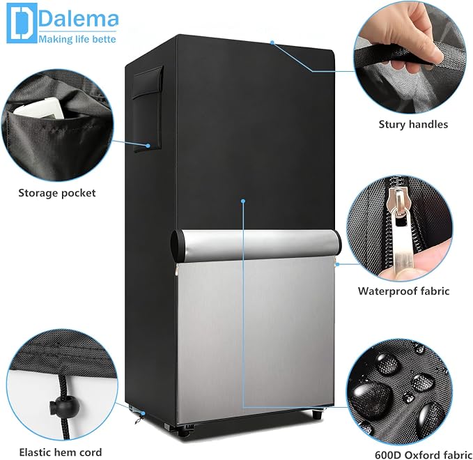 Outdoor Refrigerator Cover,600D Heavy Duty 100% Waterproof Upright Freezer Cover,Outside Stand Up Fridge Covers.Front Can Be Rolled-Up by Zippers.(Black,30" W x 33" D x 62" H)