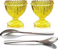 NobleEgg Glass Egg Cups for Soft Boiled Eggs | Egg Spoons | Vintage Style | Yellow, 2