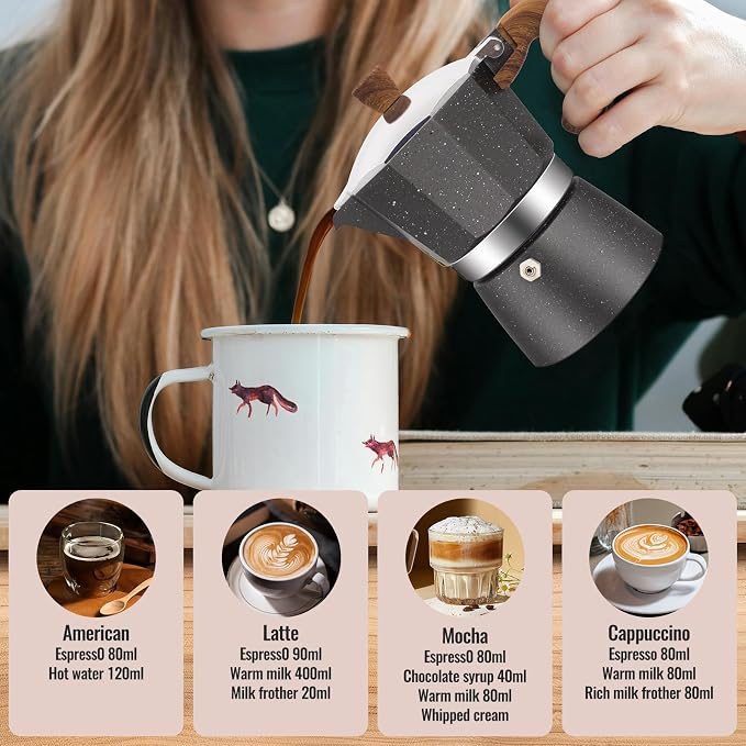 6 Cup Aluminum Moka Pot Classic Stovetop Espresso Coffee Maker 300ml 10oz Coffeemaker Percolator Mocha Pot Greca Coffee Maker Cafe Makers for Italian and Cuban Café Brewing Gray