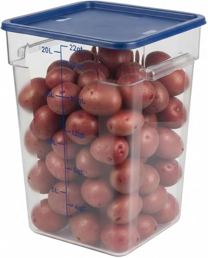 FSE 373-FCWL-22QT Food Container, 22 Qt Square Clear Storage Container with Measurement Markings, Stackable Space-Saving Design, Durable Construction, NSF