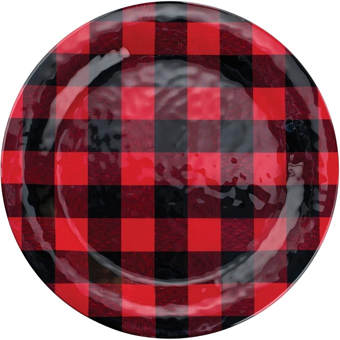 UPware 12 Piece Buffalo Plaid Melamine Dinnerware Sets, Outdoor Dishes Set, Plates and Bowls Sets, Christmas Decorations, Service for 4, Red