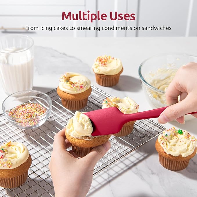U-Taste Silicone Spatula Set with 600 Degrees Fahrenheit Heat Resistant (Red)
