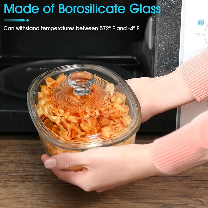 NUTRIUPS 2L Borosilicate Glass Oval Casserole Dish and Lid for Oven