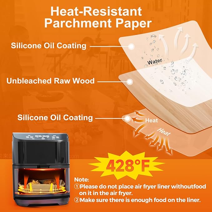 Air Fryer Liners Disposable, 200Pcs 8" Square Unbleached Parchment Paper Liners Non-Stick & Waterproof Oilproof for 5-8 QT Airfryer Basket, Baking, Roasting Microwave, Oven
