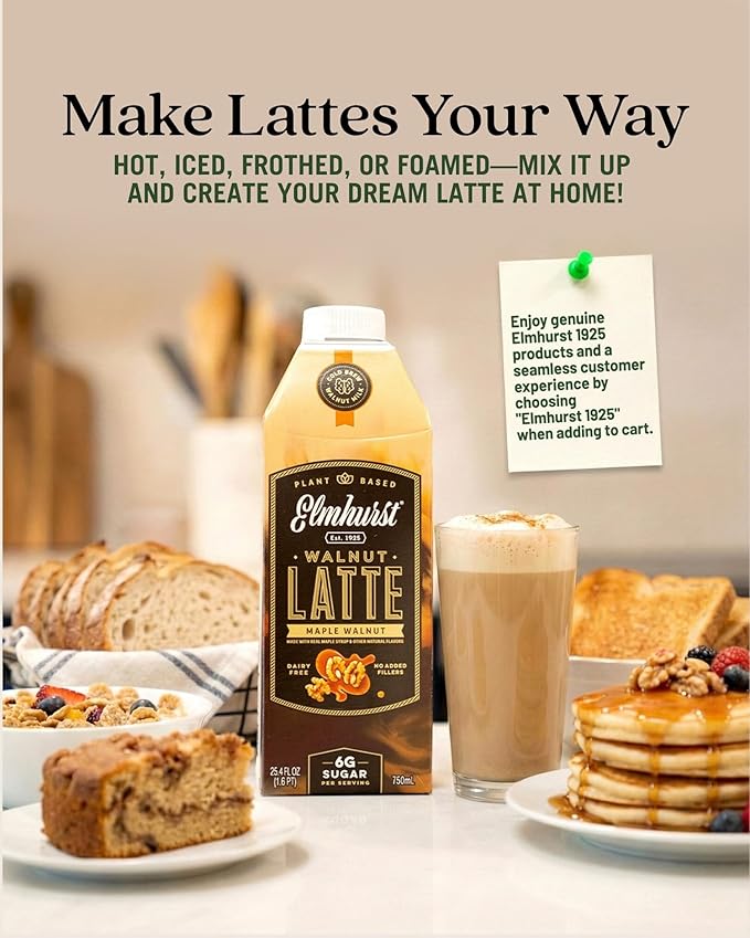Elmhurst 1925 Maple Walnut Latte – Plant-Based, Vegan, Dairy-Free Plant Milk Latte Made of Walnut Milk, Cold Brew Premium Arabica with 95mg Caffeine & Real Maple & Brown Sugar – 25.4oz (Pack of 6)