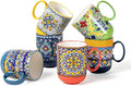 HENXFEN LEAD Boho Ceramic Coffee Mugs Set of 6, 14 oz Colorful Cups for Tea, Latte & Hot Chocolate – Microwave & Dishwasher Safe