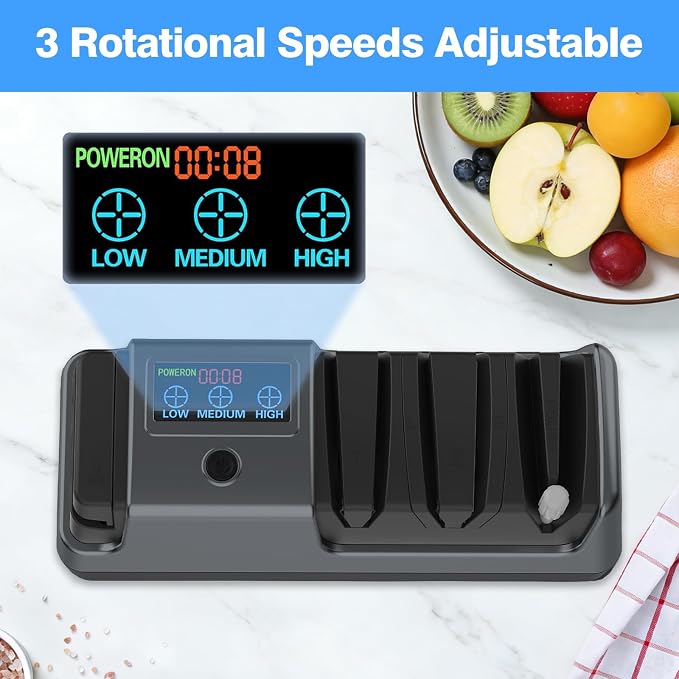 5-in-1 Electric Knife Sharpener for Kitchen Knives, Scissor Sharpener with 3-Speed & 100% Diamond Abrasives-Quickly Sharpening for Straight, Serrated, Meat Cleaver, Ceramic Knives & Kitchen Knives