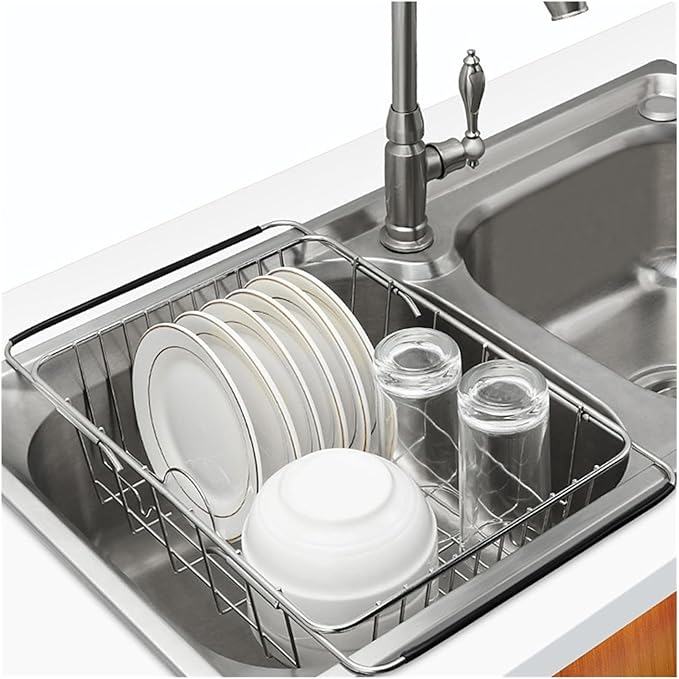 Expandable Over Sink Dish Drying Rack - Versatile Drainage Design for Fruits, Chopsticks, Spoons, and Dishes