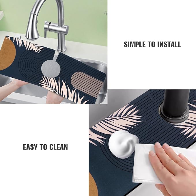 Sink Faucet Absorbing Mat, 2 Pack Drying Mat Around Faucet Sink Splash Guard Behind Faucet Sinkmat For Kitchen Bathroom Island Rv 15 * 5.5 Inch (38 * 14 cm)