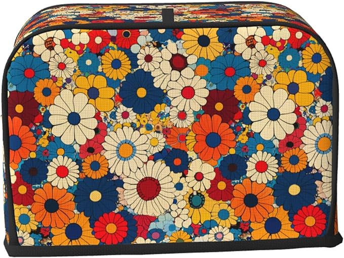Toaster Cover 2 Slice Ethnic Flower Colorful Daisy Kitchen Small Appliance Covers with Pockets Dust and Fingerprint Protection