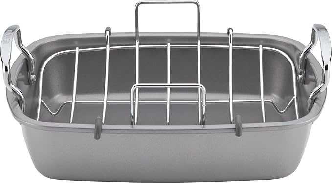 Circulon Nonstick Roasting Pan/Roaster with Rack - 17 Inch x 13 Inch,Gray,(Pack of 3)