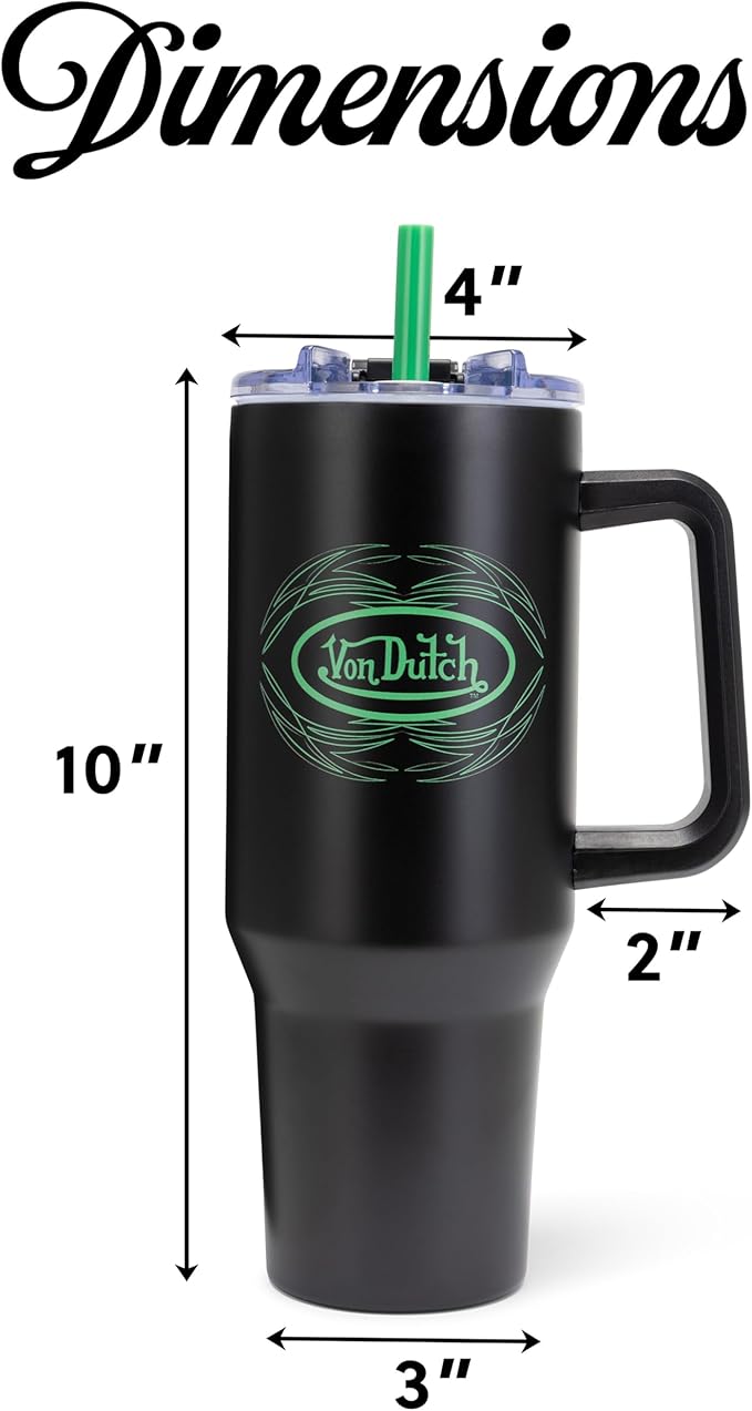 Von Dutch Venom Stripe 40oz Double Walled Insulated Food Grade Stainless Steel Tumbler, BPA Free - 24 Hours Cold / 10 Hours Hot